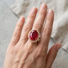 Luxurious Red Rubellite Tourmaline 21.95Ct 925 Sterling Silver 24K Gold Rings