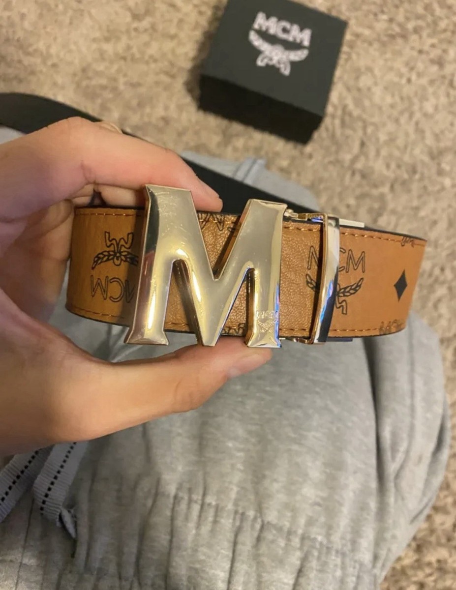 MCM レザー ベルト M字型 ゴールド MCM レザー ベルト M字型 ゴールド MCM Men's Monogram Belt Gold “M