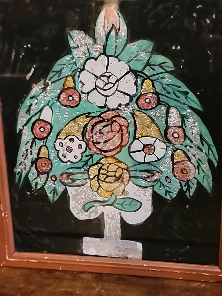 Antiguo Teorema Pintura Reverso Pintado Lámina Arte RARO Marco Original Vidrio Años 1880 Foto 4 de 4