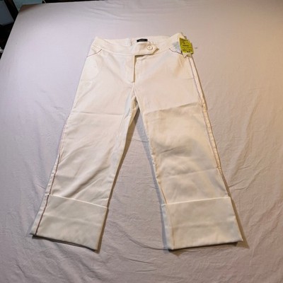 Toupy Paris Wide Leg Cropped Pants White Cuffed Size 25 / 6 US Made in France