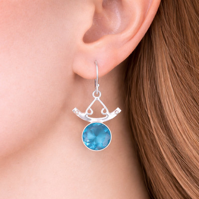 Swiss Blue Topaz Gemstone Earrings 925 Sterling Silver Handmade Jewelry For Her