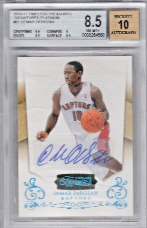 2010-11 Timeless Treasures DeMar DeRozan Platinum Auto 1/1 BGS 8.5/10