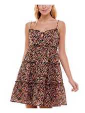 B DARLIN Womens Black Spaghetti Strap Short Baby Doll Dress 12