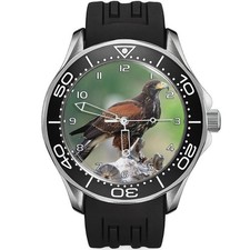 Harris Hawk Bird Of Prey Diver Sporty Style Silicone Black Strap Wrist Watch
