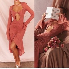 HOUSE OF CB 'Reine' Rose Real Silk Ruffle Midi Dress Size XS