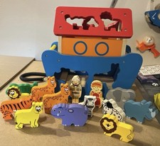 Wooden Noah's Ark Sensory Bright Colours Shapes Animals People **Added Animals**