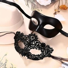 Elegant Black Lace Masquerade Mask Set for Couples Perfect Venetian Party Mardi