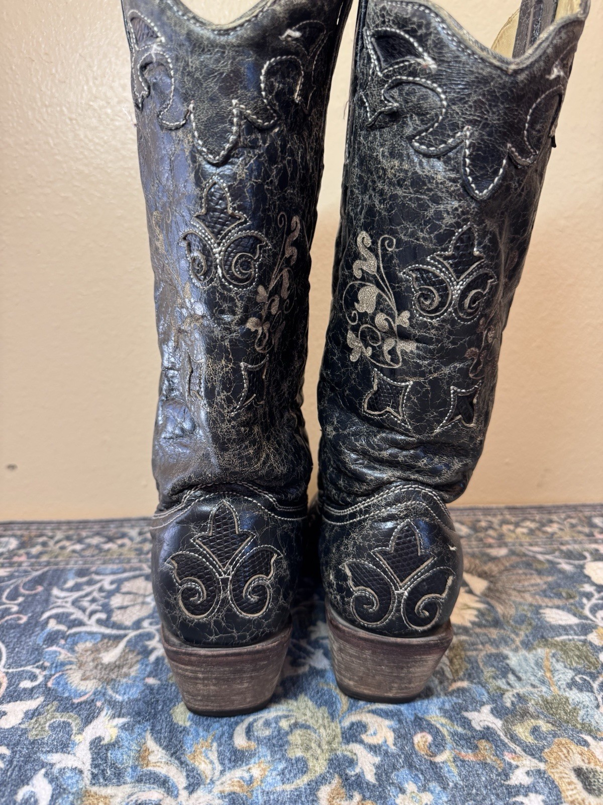 Corral Vintage Black Lizard Inlay embroidered poi… - image 4