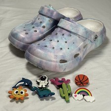 Kids Tie Dye Clogs With Charms Size US 1 EU 33 Slip On Sandals Purple Blue