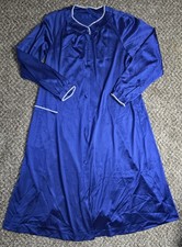 Vanity Fair Nightgown Womens Medium Navy Blue Satin Nylon Full Length Vtg USA