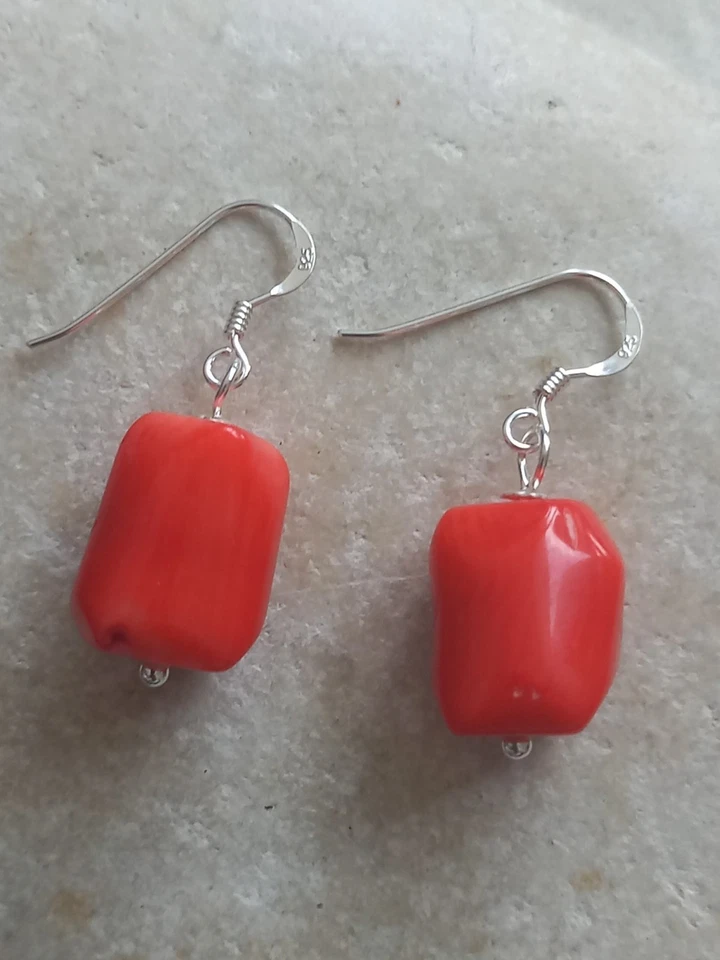 Red/Orange Bamboo Coral Freeform Earrings - 925 Sterling Silver - Free P&P - Image 1 of 3