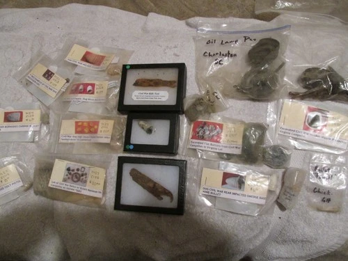 HUGE Lot Dug American Civil War Era Relics Rifle Musket Bullets Buttons in CASES