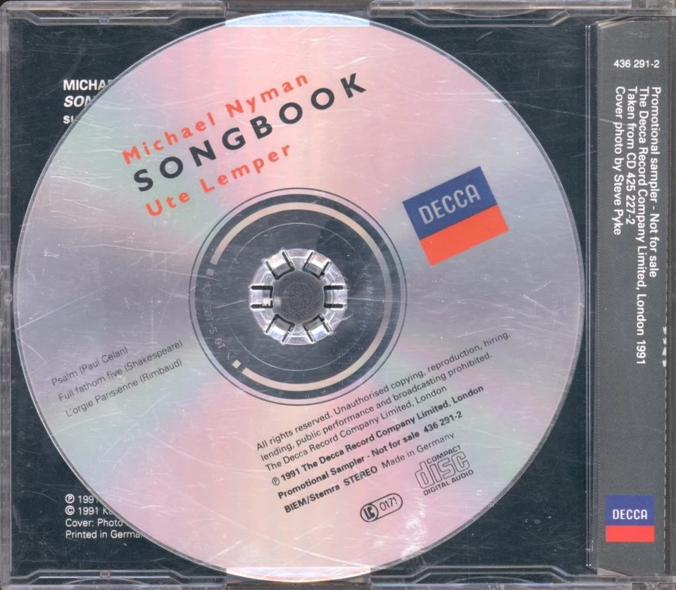 4362912 Michael Nyman Und Ute Lemper Songbook Sampler CD Europa Decca 1991 Promo - Bild 2 von 2