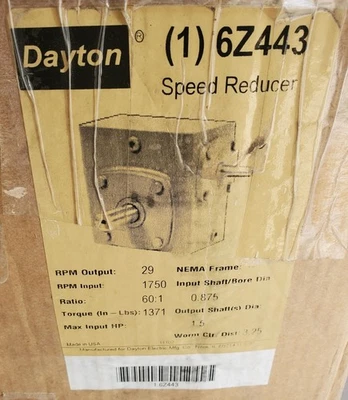 Dayton 6Z443 Speed Reducer Input Shaft .875 Output Shaft 1.5 Input RPM 1750 - Image 1 of 4