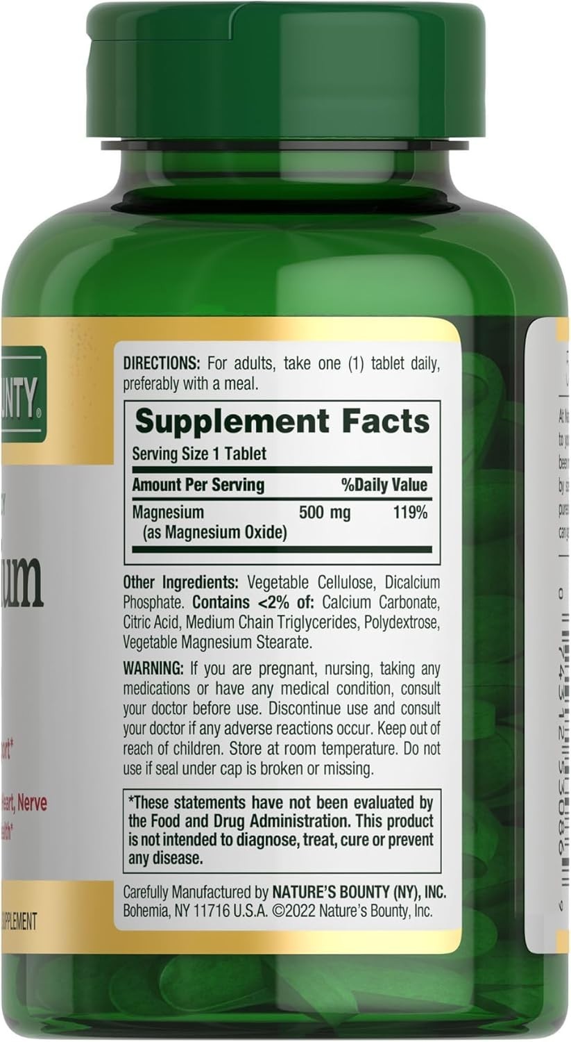 Nature's Bounty Magnesium Supplements 500 Mg 200 Count (Pack of 1)