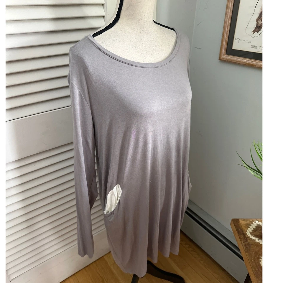Vestido túnica GOTTEX para mujer gris manga larga jersey bolsillos playa informal L Foto 4 de 4