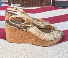 Jimmy Choo Praise Slingback Wedge Cork Sandals Size 39 Snake Python Print 8.5 US
