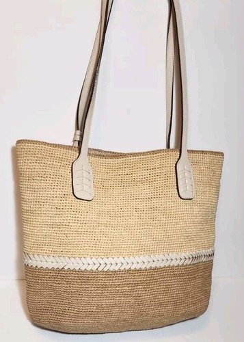 BORSA A TRACOLLA BRIGHTON PARMA FERRARA MADAGASCAR RAFIA E VERA PELLE $350 - Foto 7 di 11
