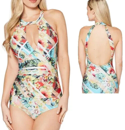 Traje de baño Jantzen X5517 vintage tropical ojo de cerradura de una pieza, múltiple, 12 Foto 2 de 4