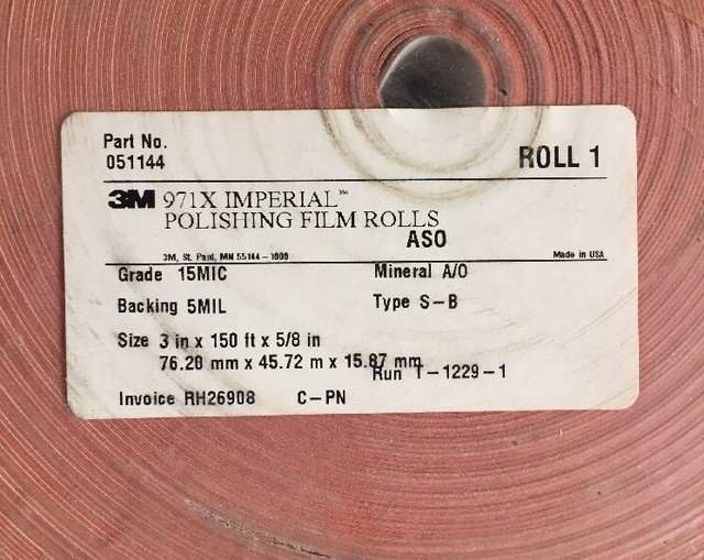 NEW 3M 971X IMPERIAL Polishing Film Roll 3" x 150' x 5/8" 15MIC 5MIL eBay