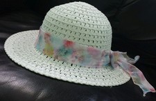 H M Girls Paper Straw Summer Sun Hat White with Band Bow 18m-4T NWT