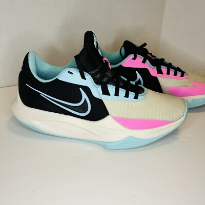Nike Mens PRECISION VI Low Basketball Sneakers White Pink Blue Black 
