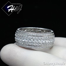 SweetJew Mens wedding Band 925 Sterling Silver Rings For Men 14K White Gold Plated 1ct 9 Round CZ Promise Rings For Him Size 7