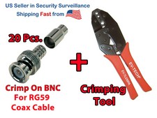 20 pcs Male Connector Crimp On Type BNC Siamese RG59 Cable  1 pc Crimping Tool