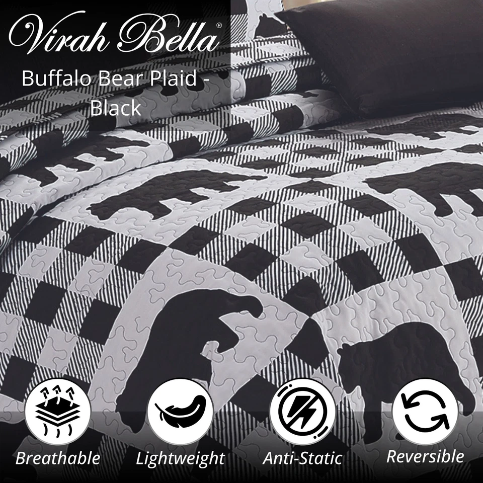 Virah Bella - Búfalo Oso Blanco a Cuadros - Juego de Edredón Ligero con Fundas de Almohada Foto 2 de 3