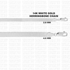 Solid 14K White Gold Herringbone Necklace Chain Real Gold