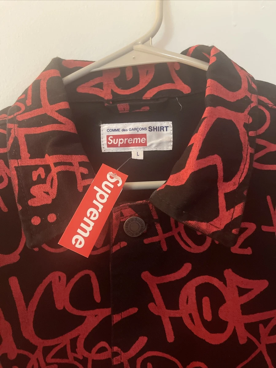 FW18 Supreme X Comme des Garcons SHIRT Printed Canvas Chore Coat LARGE