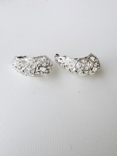 vintage silver tone hollow hoop pierced earrings 1.2 inches, combined shipping