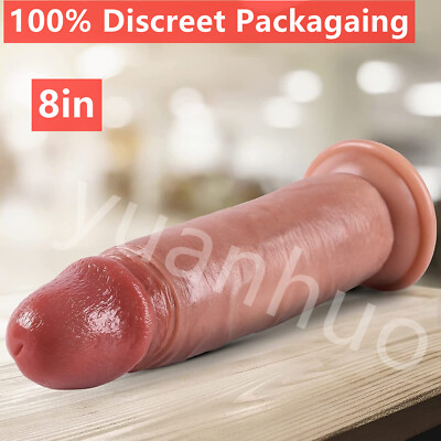 8inSilicone Skin Feeling Soft Big Real Dong w/Suction Cup Use Lubricants US Ship