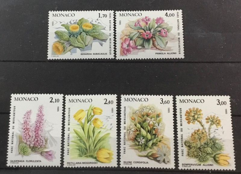 MONACO #1466-1471. COMPLETE SET OF SIX, FLOWERS IN MERCANTOUR PARK.   MNH