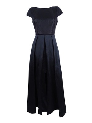 Adrianna Papell Women's Metallic Knit & Taffeta Gown (4, Black)