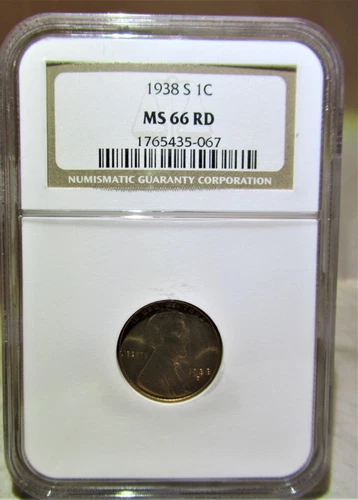 1938 S Lincoln Wheat Penny Cent NGC Certified MS 66 RD Red   - FREE SHIPPING!!