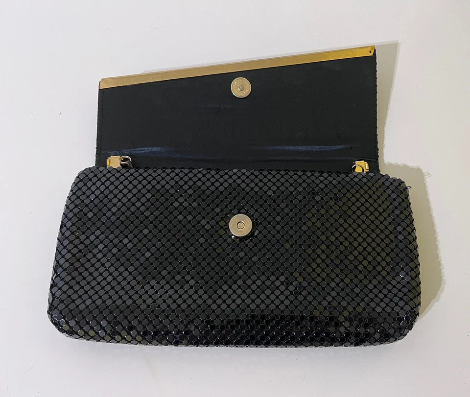 Bolsa de noite vintage de malha de alumínio ouro preto bolsa de embreagem alça de corrente serpentina - Imagem 2 de 4