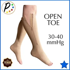 🔵 Presadee 30-40 mmHg X-Firm YKK Zipper Compression Leg Calf Open Toe Socks