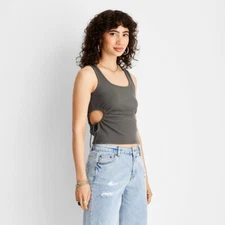 Future Collective Women's Ruched Side Cut Out Knit Tank Top Gray Size Small
