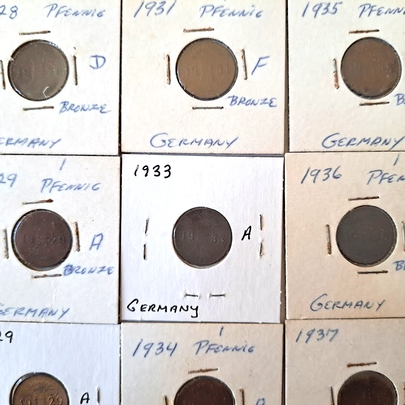 Lote de 20 moedas vintage da Alemanha Pfennigs Weimar ao Terceiro Reich 1924-1938 - Imagem 4 de 4