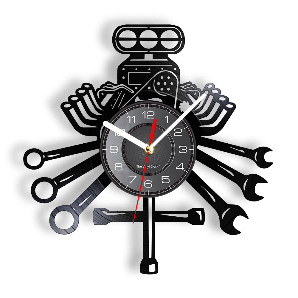 Vintage Vinyl Record Wall Clock Industrial Mad Max V8 Supercharger Engine Design for Mechanics  -image