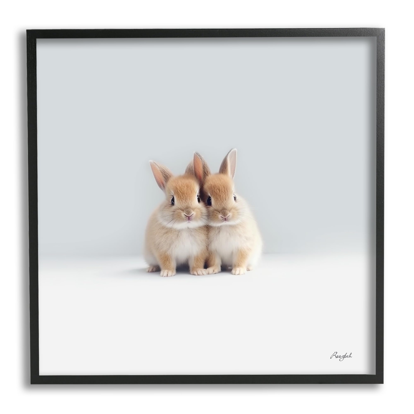 Tiny Baby Bunnies Pair Framed Giclee Art by Roozbeh