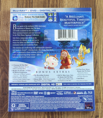 2016 Beauty And The Beast 25Th Anniversary Edition Blu-Ray FACTORY