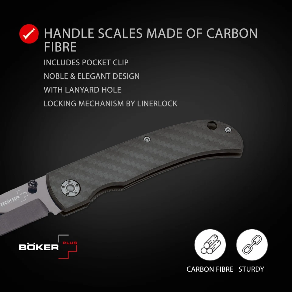 Cuchillo de Bolsillo Antigravadura BOKER PLUS® 3.31" Hoja Cerámica Mango de Carbono - 01BO036 Foto 4 de 4