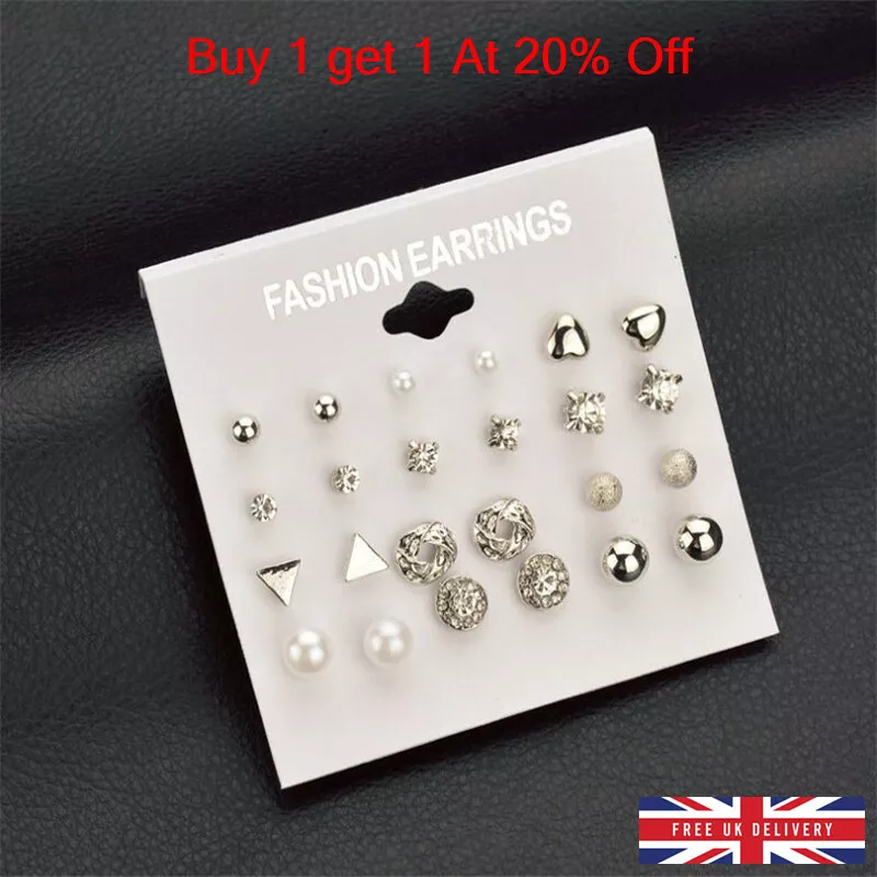 A Set Of 12 Pairs Different Style Ear Studs Earrings Allergy Free Wholesale UK