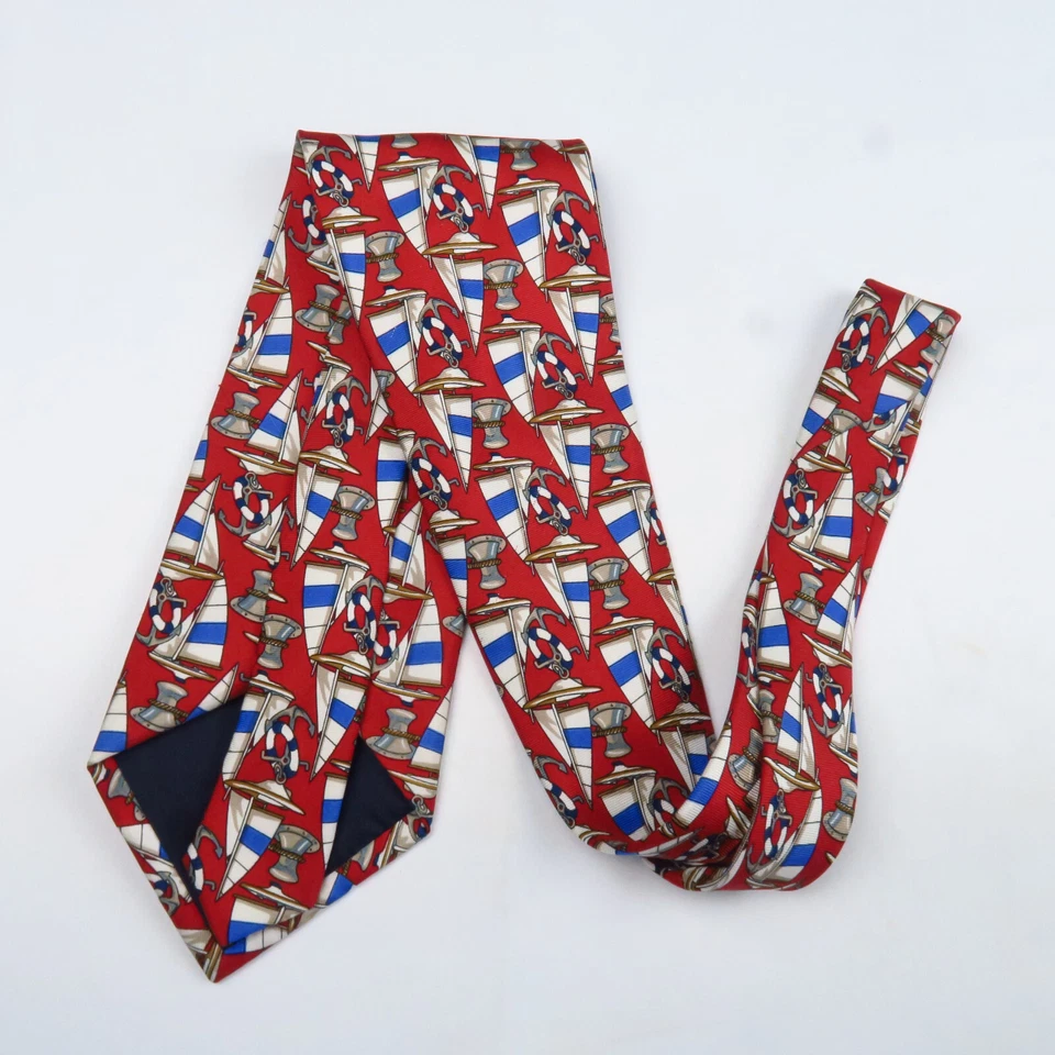 Embassy 方形男式领带多色帆船航海印花全丝绸 57x3.75 — 第 4/4 张图片