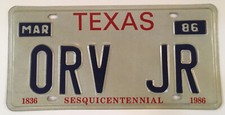 Vanity ORV ORVAL ORVILLE JUNIOR license plate Wright Aviation Orvil Orvell 1986
