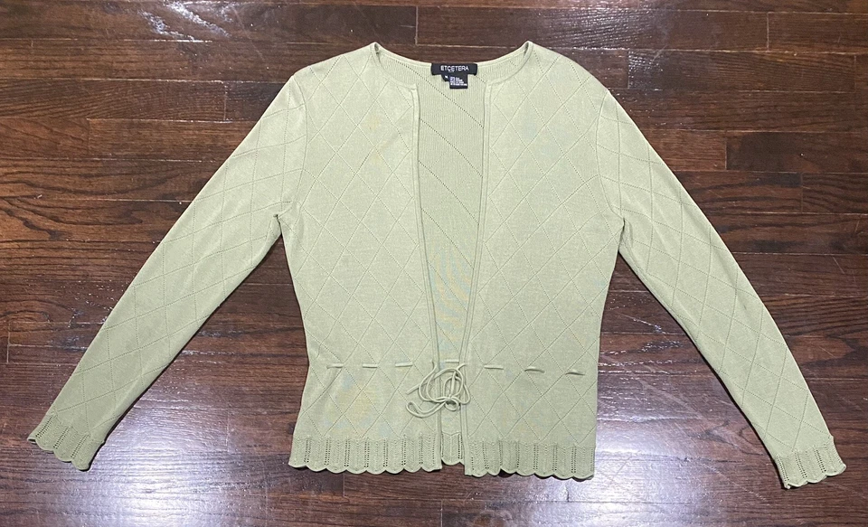 Suéter Cárdigan Tejido 100% Seda ETCETERA Talla M Cordón Cintura Patrón Diamante Foto 2 de 4