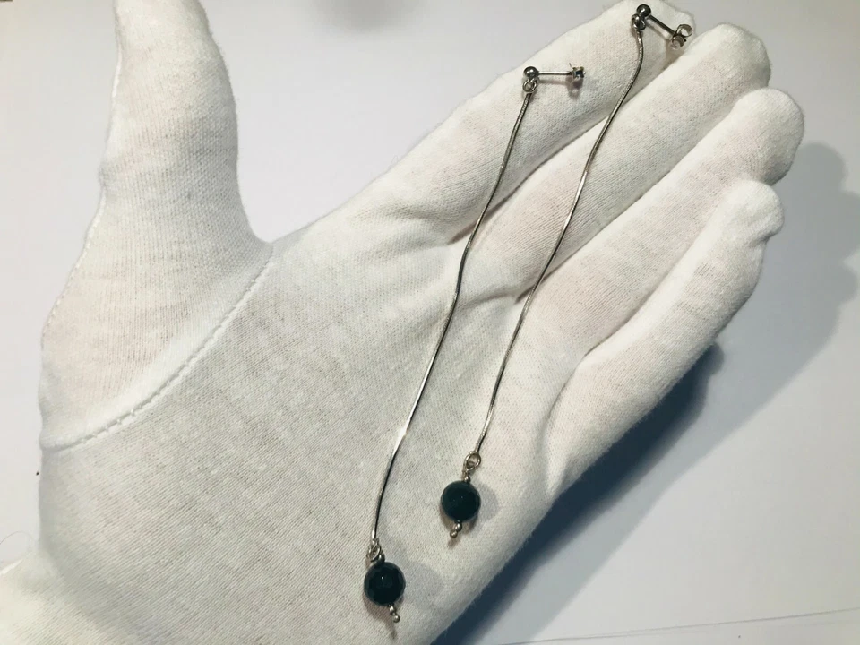 Orecchini pendenti con Onice diametro 8mm Argento 925 catenella fashion earrings - Immagine 3 di 3