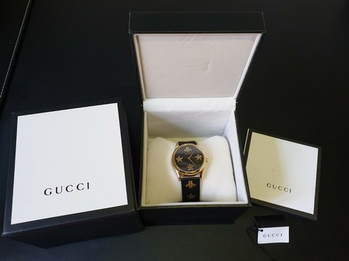 Gucci Black Leather Gold Bee Star 